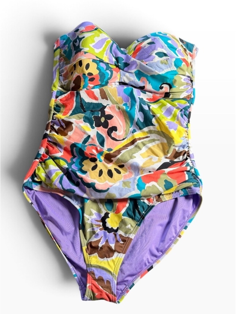 ANNE COLE molded cup strapless bandeau one piece swimsuit size 12 New